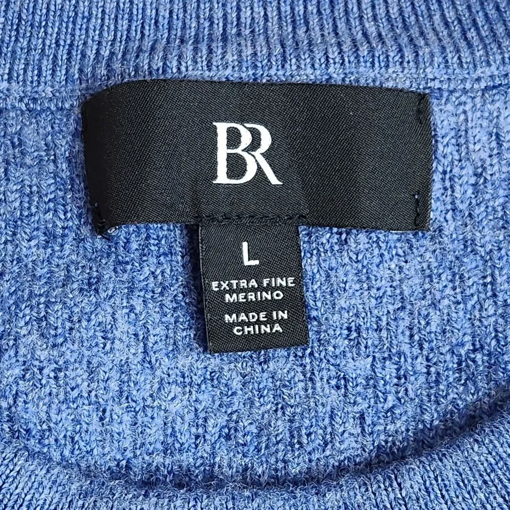 Banana Republic Extra Fine Merino Wool Thermal-Knit Crewneck Sweater Blue Mens L